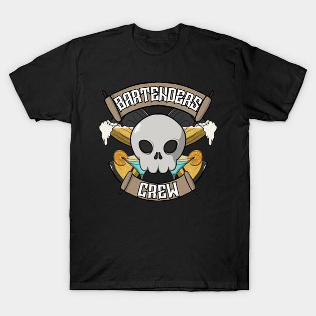 Bartenders crew Jolly Roger pirate flag T-Shirt by RampArt